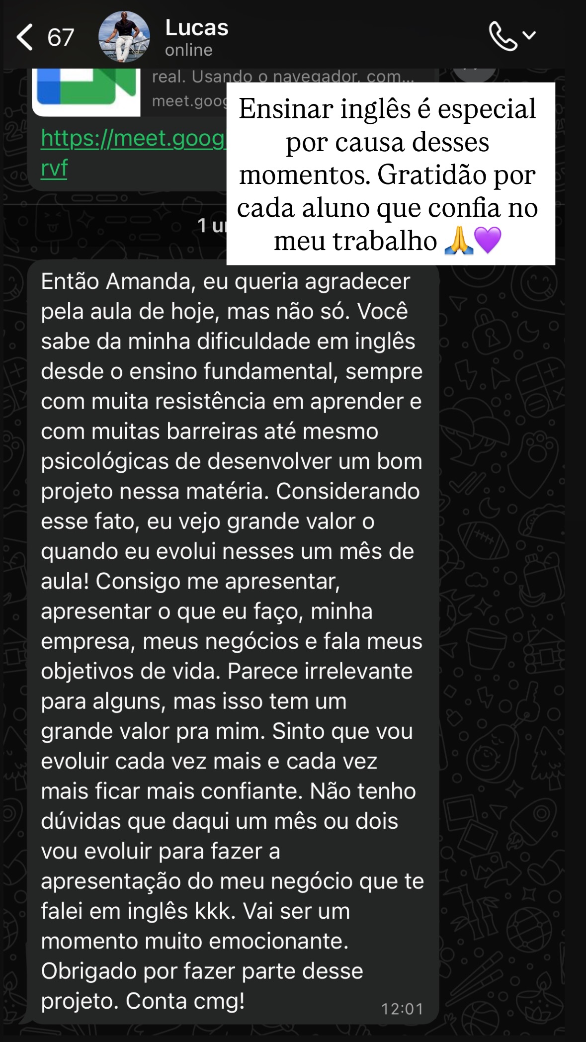 Depoimento de aluno