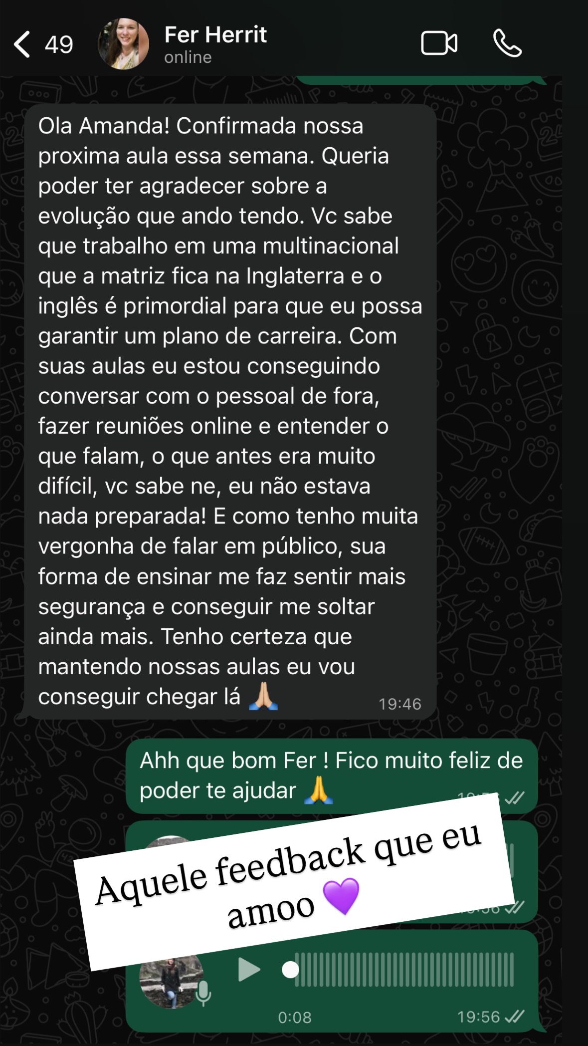 Depoimento de aluno