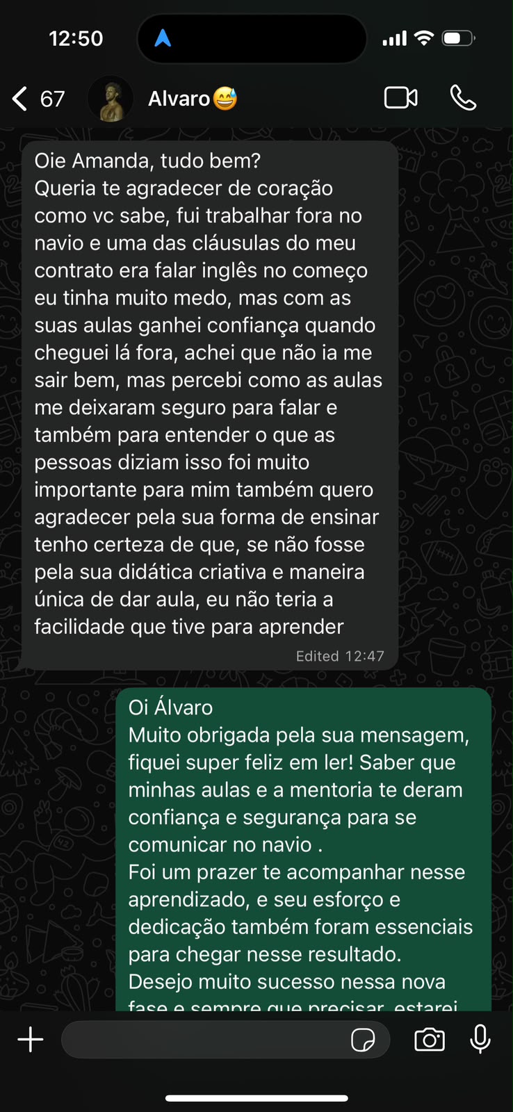 Depoimento de aluno