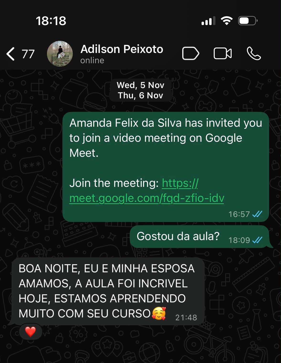 Depoimento de aluno