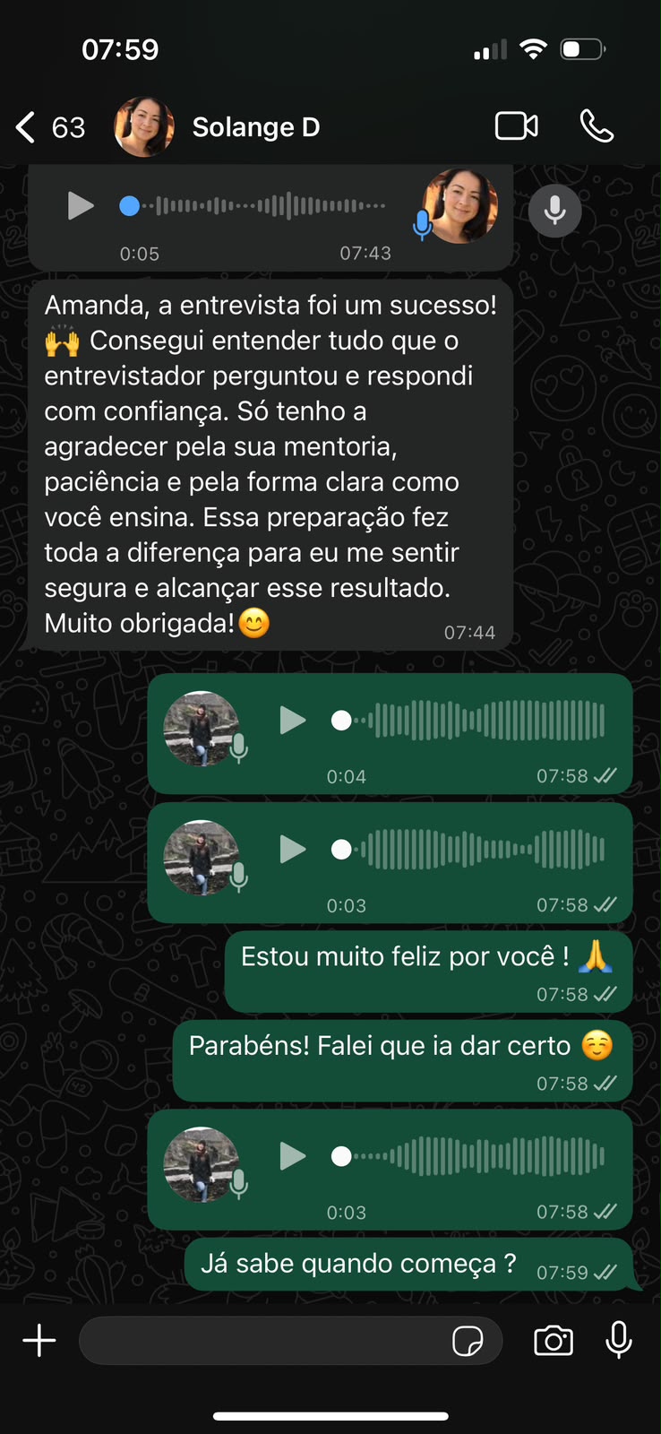 Depoimento de aluno