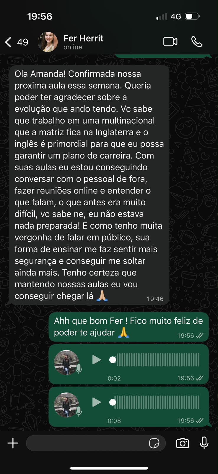 Depoimento de aluno
